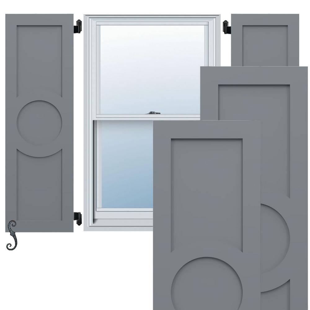 EnduraCore Center Circle Arts And Crafts 18 in. W x 33 in. H Raised Panel Composite Shutters Pair in Ocean Swell price history on PriceWatchPro