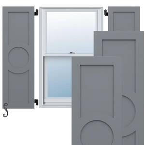 EnduraCore Center Circle Arts And Crafts 18 in. W x 33 in. H Raised Panel Composite Shutters Pair in Ocean Swell
