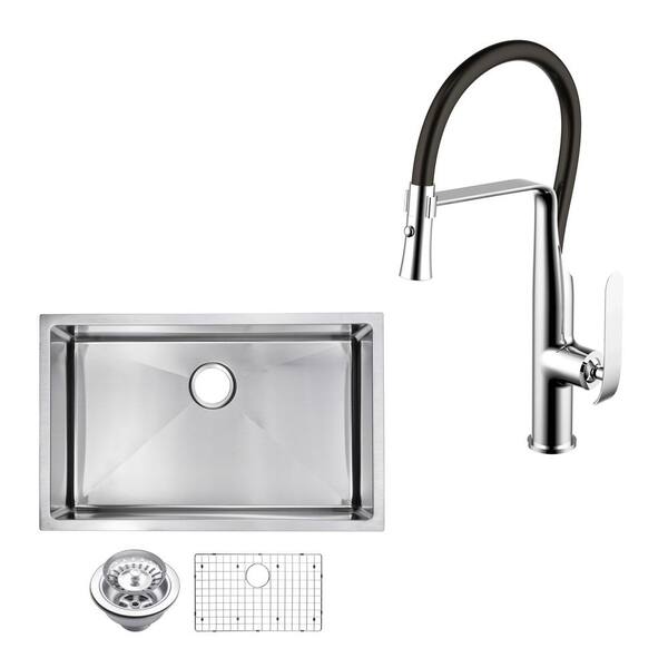 Water Creation All-In-One Undermount Stainless Steel 30 in. Single Bowl Kitchen Sink with Faucet in Chrome Sink Kit