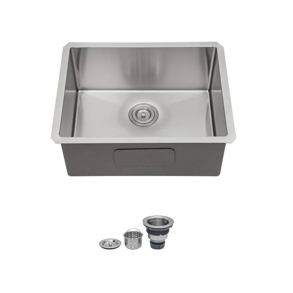 21 in. Undermount Single Bowl 16 Gauge Brushed Nickel Stainless Steel Kitchen Sink with Drain Assembly price history on PriceWatchPro