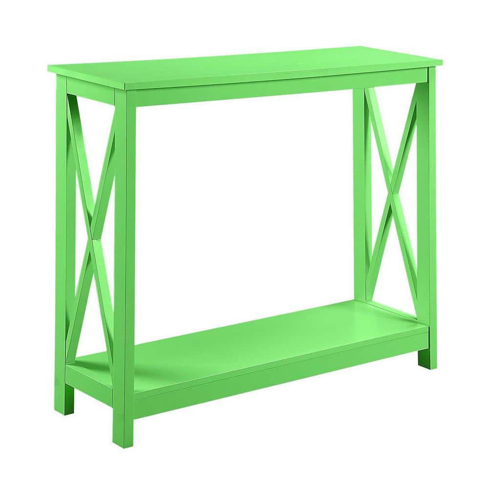 Lime Green Wood Console Table with Storage Shelves