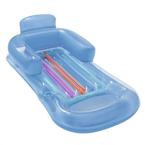 ITOPFOX 59 in. PVC Blue/Grey Inflatable Pool Float Raft, Headrest Armrest Cupholder Swimming Pool Lounge Air Mat Chair