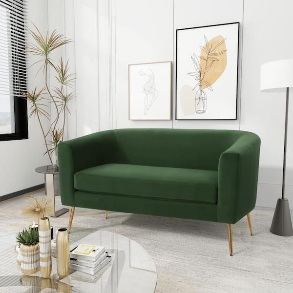 Noble House Indoor 51.50 in. W Fabric Upholstery Loveseat with Steel Turned Legs, Forest Green