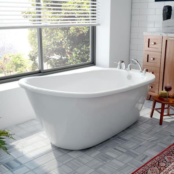 Seneca 60 in. W x 32 in. D Fiberglass Freestanding Flatbottom Soaking Bathtub in White