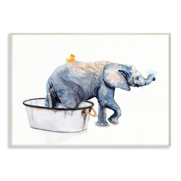 Stupell Industries "Rustic Elephant in Bubble Bath Painting" by Jennifer Redstreake Unframed Animal Wood Wall Art Print 10 in. x 15 in.