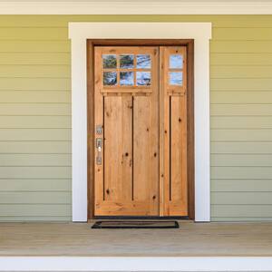 56 in. x 96 in. Craftsman Alder 2 Panel Right-Hand 6 Lite Clear Glass DS Clear Wood Prehung Front Door/Right Sidelite