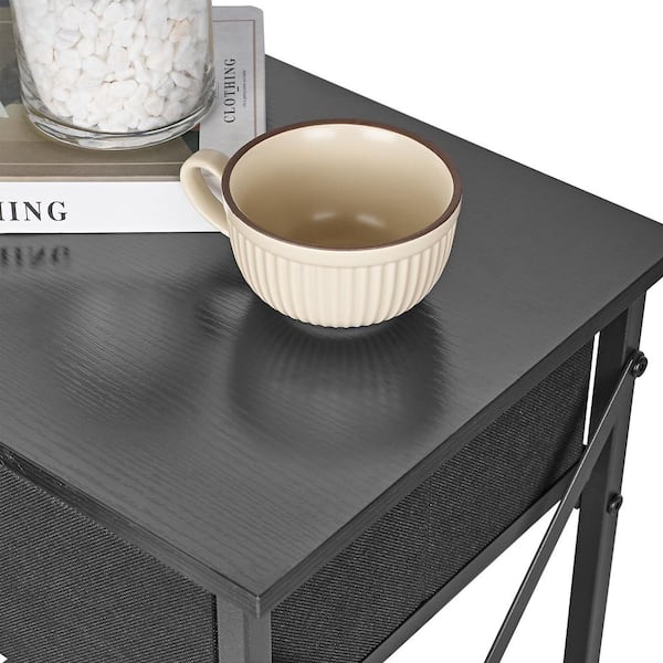 Rustic Nightstand with Drawer, Compact Bedside Table with Storage Shelf for Bedroom, Industrial End Table Black