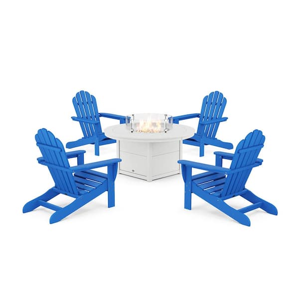 Trex Outdoor Furniture Monterey Bay Pacific Blue 5-Pieces Plastic Adirondack Patio Fire Pit Set