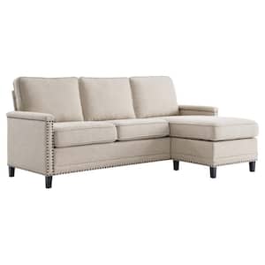 Ashton 80.5 in. Wide Upholstered Fabric Modern Sectional L-Shaped Sofa in Beige