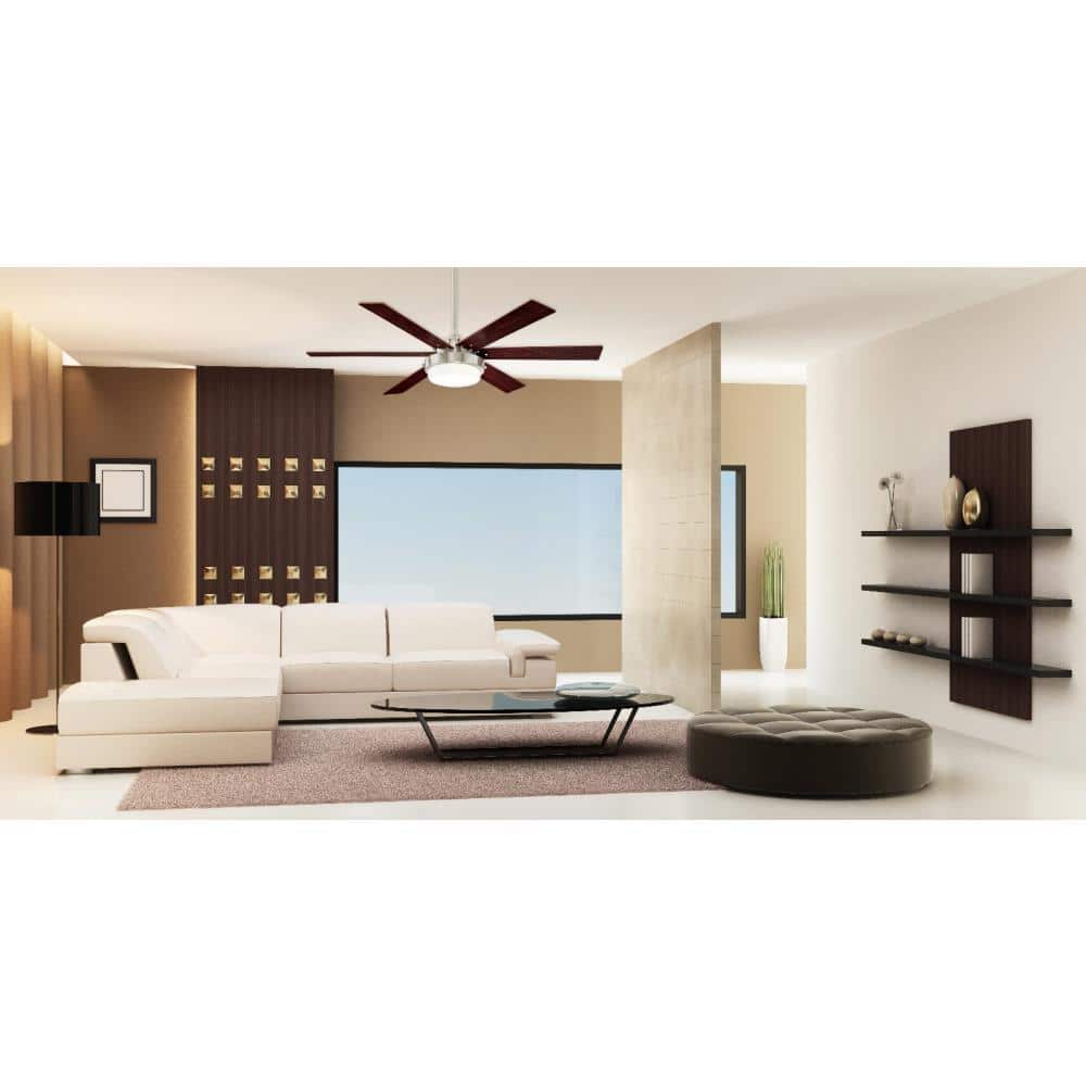 52" Brushed Nickel Ceiling Fan with Rosewood Blades and LED Light