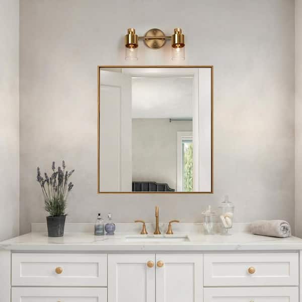Modern 12.5 in. 2-Light Adjustable Brass Wall Sconce with Cylinder Glass Shade, Mid-Century Vanity Lights for Bathroom