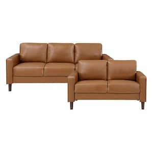 Apollo 77 in. W Straight Arm Faux Leather Rectangle 2-Piece Living Room Sofa Set in. Brown