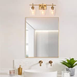 20.9 in. 3-Light Gold Vanity Light with Frosted Glass Shade