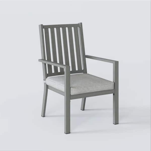 SUNVIVI Gray Aluminum Outdoor Patio Dining Chair with Cushions(2 Packs)