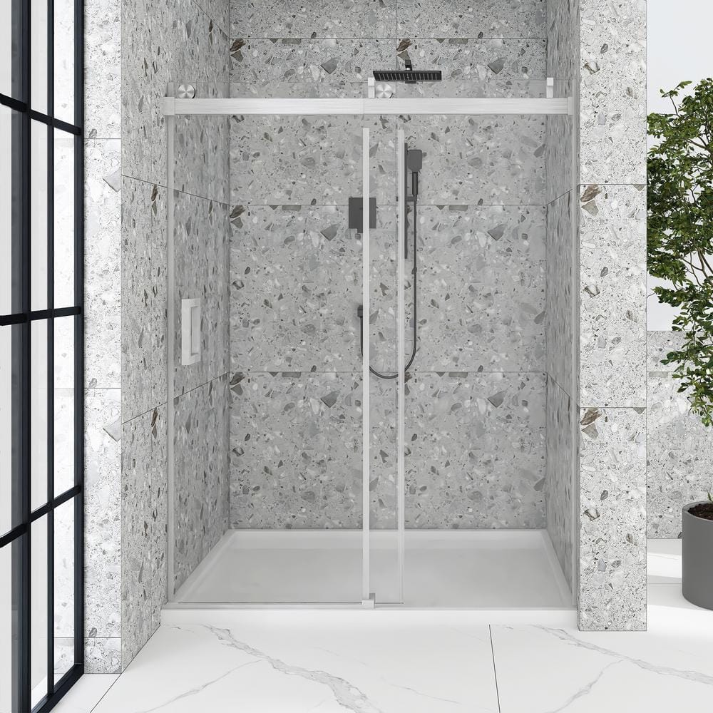 60" x 76" Frameless Sliding Shower Door in Brushed Nickel