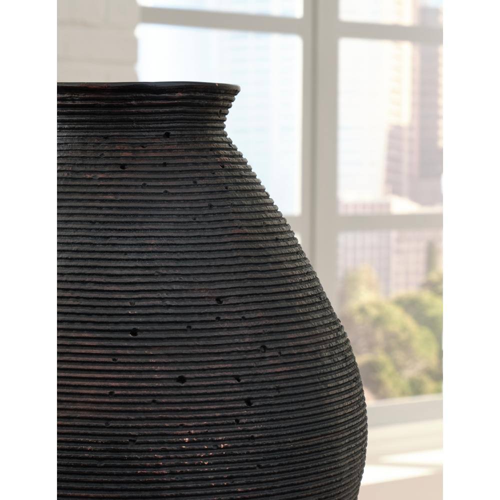 Antique Brown Ribbed Polyresin Decorative Vase