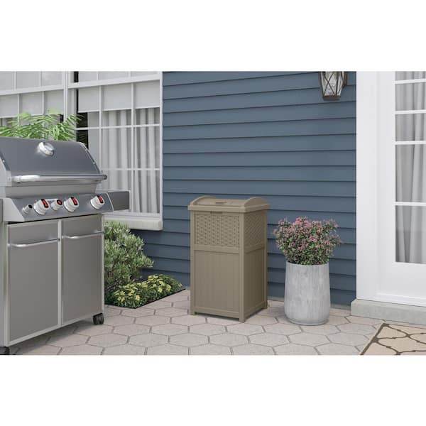 Suncast 30-Gallon Durable Hideaway Trash Waste Bin Container for Outdoor  with Solid Bottom Panel and Latching Lid, Cyberspace (3 Pack)