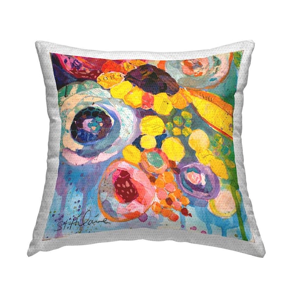 Bold Blooms Abstract Multi-Color Square Outdoor Throw Pillow