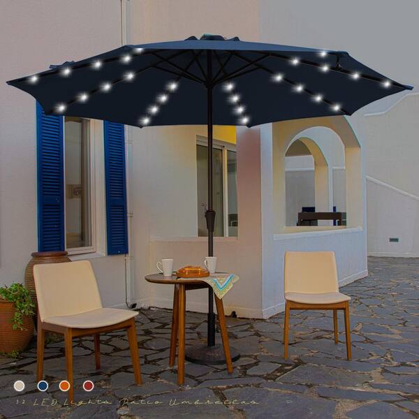 JEAREY 11 ft. LED Lights Steel Outdoor Market Solar Patio Umbrella in Navy