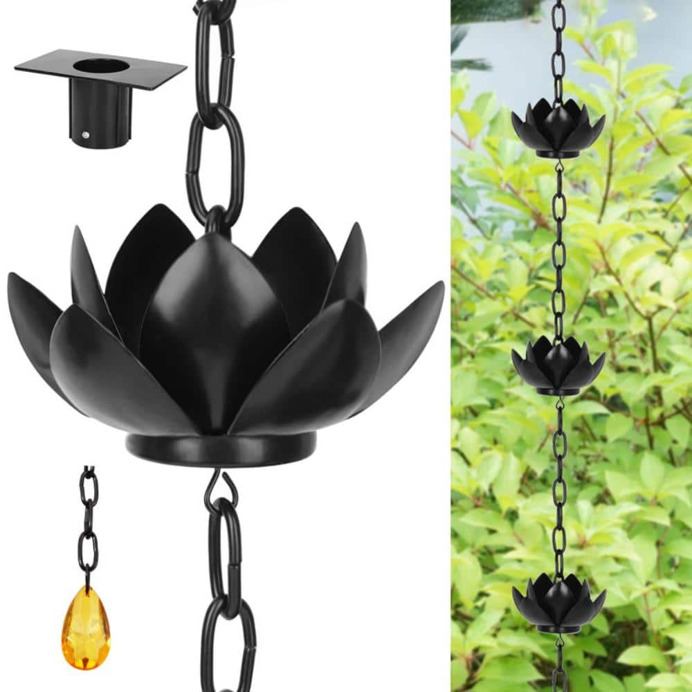 8.5 ft. Black Galvanized Steel Lotus Rain Chain for Gutter Downspout Replacement with Adapter price history on PriceWatchPro