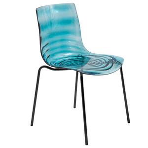 Modern Dining Chair Transparent Blue ABS Plastic Stackable Side Chair with Black Stainless-Steel Legs Astor Series