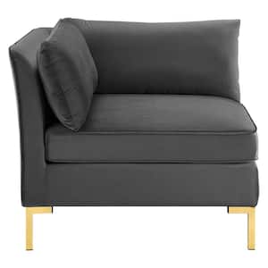 Ardent Gray Velvet Sectional Corner Chair with Gold Metal Legs
