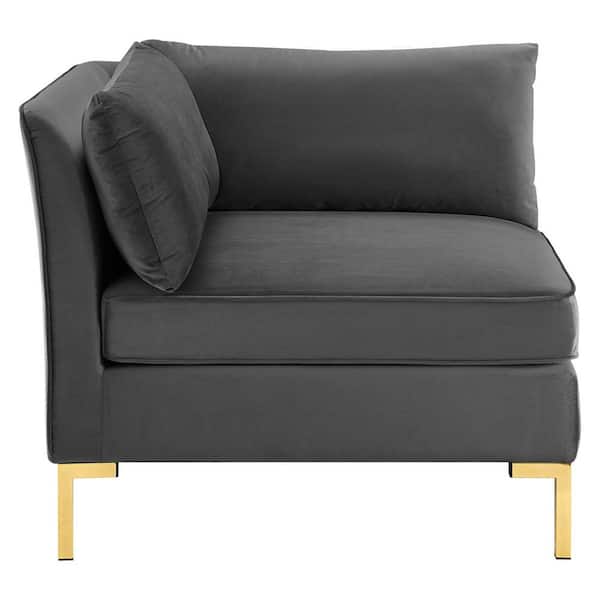 MODWAY Ardent Gray Velvet Sectional Corner Chair with Gold Metal Legs