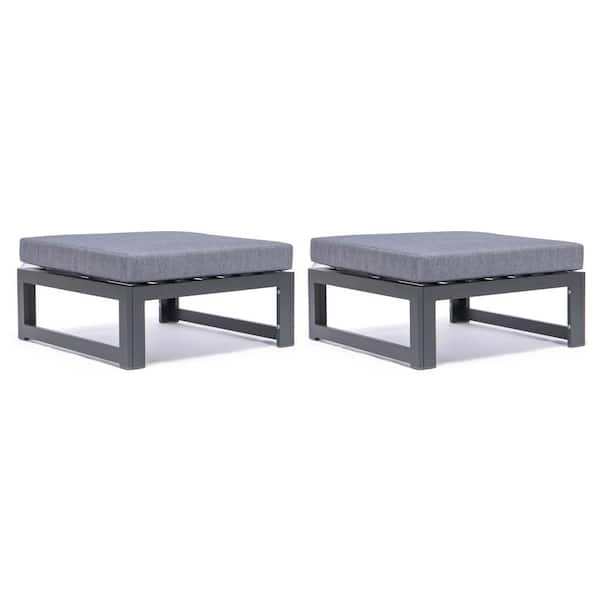 Leisuremod Chelsea Metal Outdoor Ottoman with Blue Cushion (2-Pack)