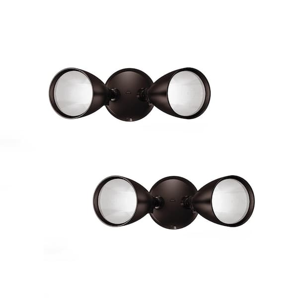 PROBRITE Twin-Head Directional Bronze Outdoor Integrated LED Flood Light for Outdoor Security Lighting with Dusk to Dawn (2-Pack)