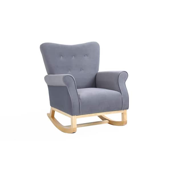 Sudzendf Gray Modern Wood Outdoor Rocking Chair with High Back, Solid Wood Legs