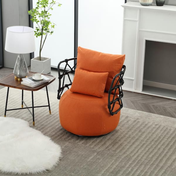 aisword Fashionable Upholstered Tufted Textured Linen Fabric Barrel Chair with Metal Stand - Orange
