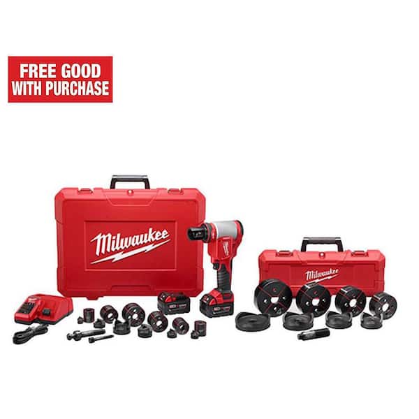 Milwaukee M18 18V Lithium-Ion 1/2 in. to 4 in. Force Logic High Capacity Cordless Knockout Tool Kit w/Die Set 3.0 Ah Batteries