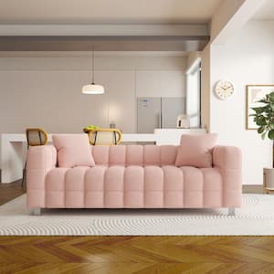 80 in. Wide Square Arm Fabric Modern Rectangle Sofa in Pink