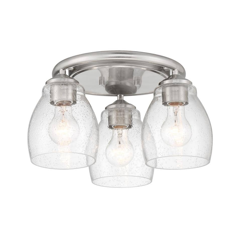Winsley Brushed Nickel 3-Light Semi-Flush Mount with Clear Seeded Glass