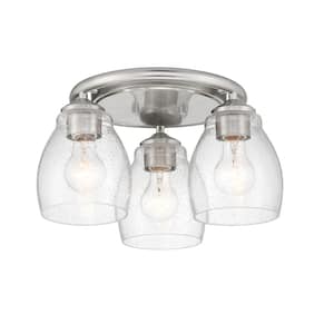 Winsley 15 in. 3-Light Brushed Nickel Flush Mount with Clear Seeded Glass Shades