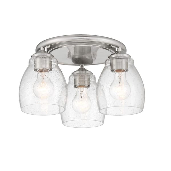 Minka Lavery Winsley 15 in. 3-Light Brushed Nickel Flush Mount with Clear Seeded Glass Shades