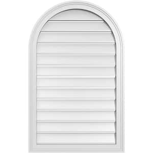 24 in. x 38 in. Round Top Surface Mount PVC Gable Vent: Functional with Brickmould Frame
