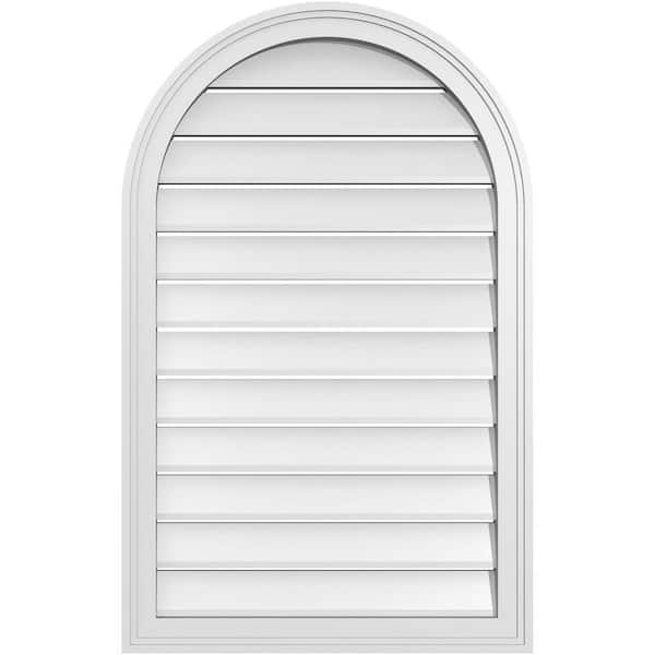 Ekena Millwork 24 in. x 38 in. Round Top Surface Mount PVC Gable Vent: Functional with Brickmould Frame