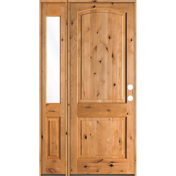 Krosswood Doors 44 in. x 96 in. Knotty Alder Left-Hand/Inswing Clear Glass Clear Stain Wood Prehung Front Door with Left Sidelite