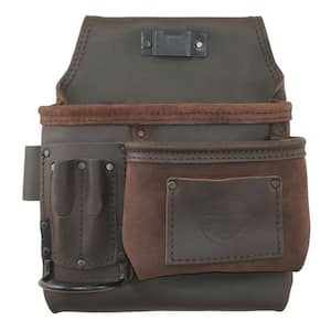 Leather Gold Economy 10-Pocket Suede Leather Carpenter Tool Bag & Storage Pouch. 
