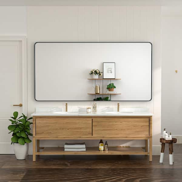 72 in. W x 36 in. H Modern Rectangular Black Bathroom Mirrors Aluminum Framed Wall Bathroom Vanity Mirror
