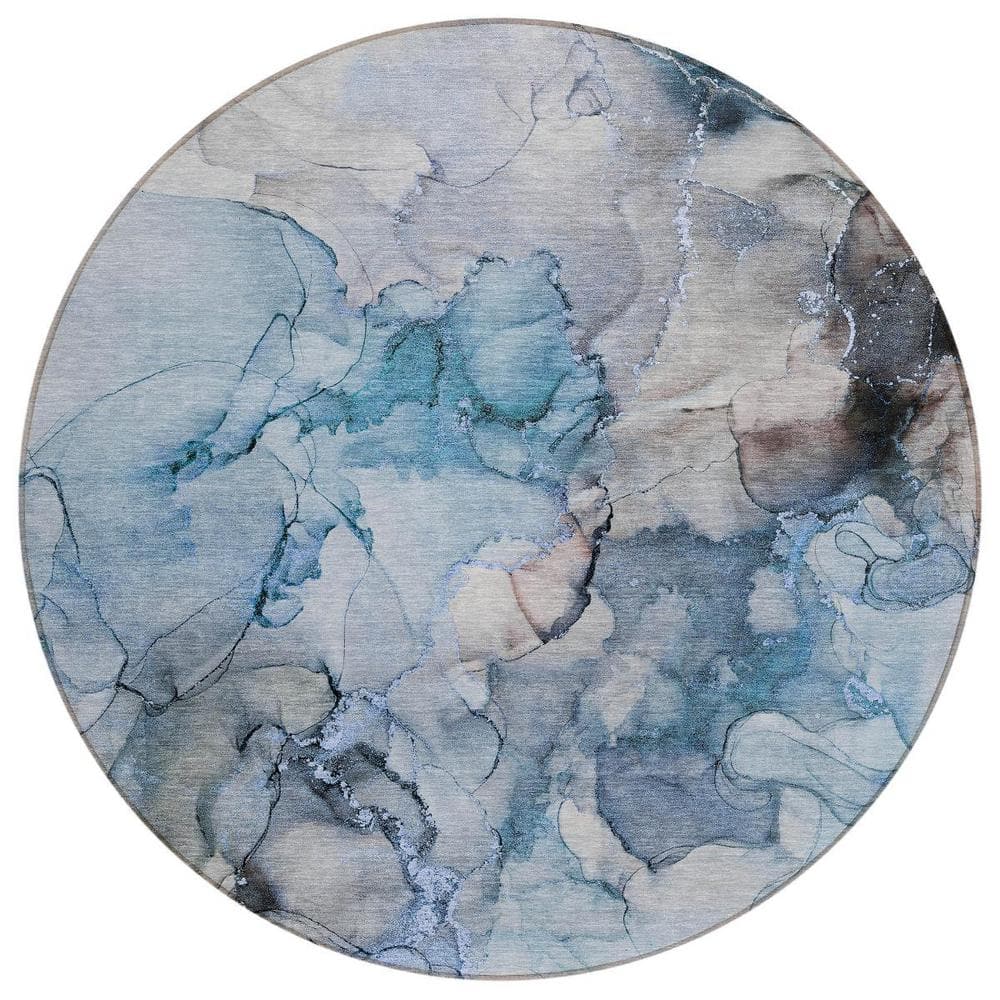 Blue and Gray 8 ft. Round Woven Abstract Polyester Round Indoor/Outdoor Area Rug price history on PriceWatchPro