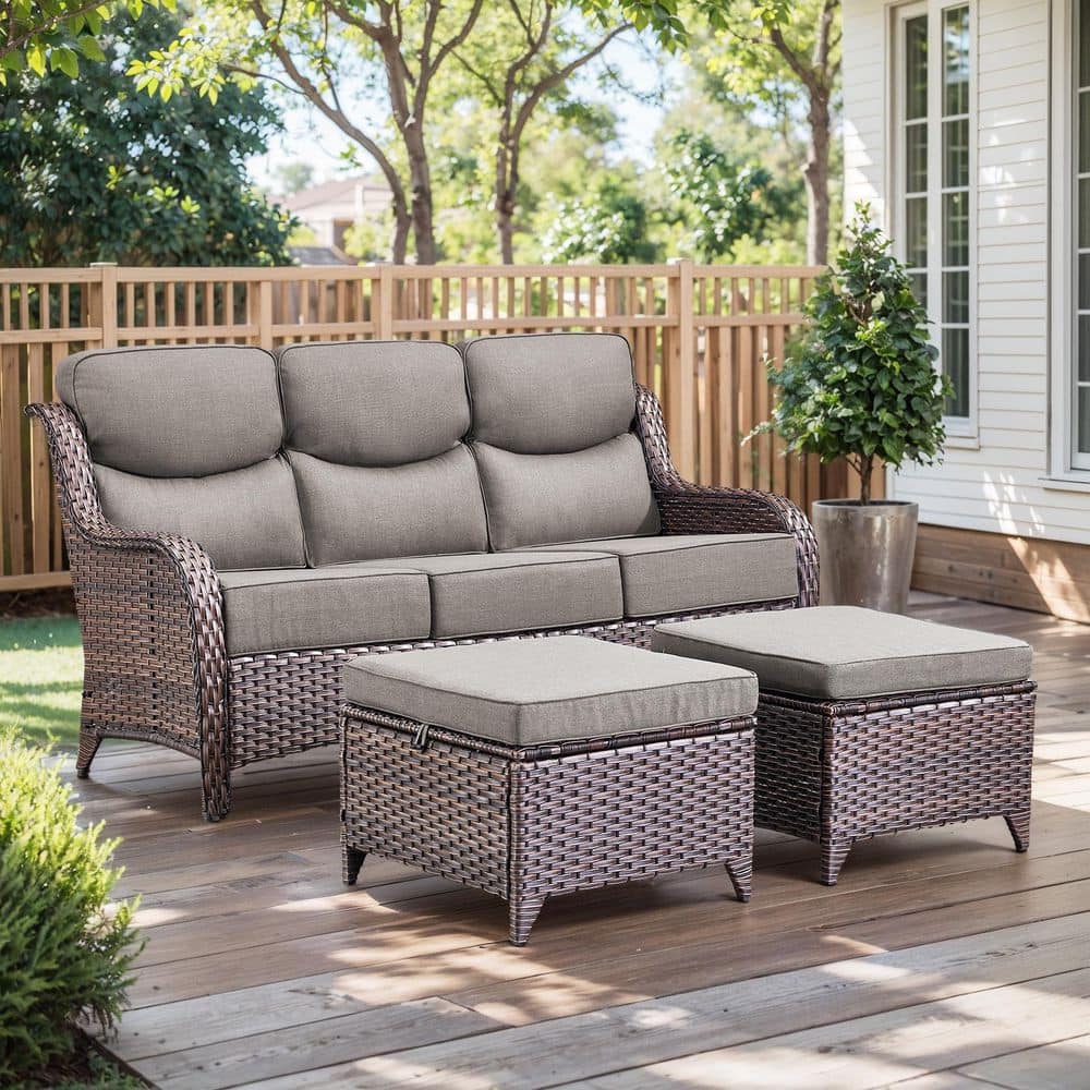MoonLuxe Brown Wicker Patio Conversation Set with Gray Olefin 6 in. Thick Cushions/Ottoman (3-Piece) price history on PriceWatchPro
