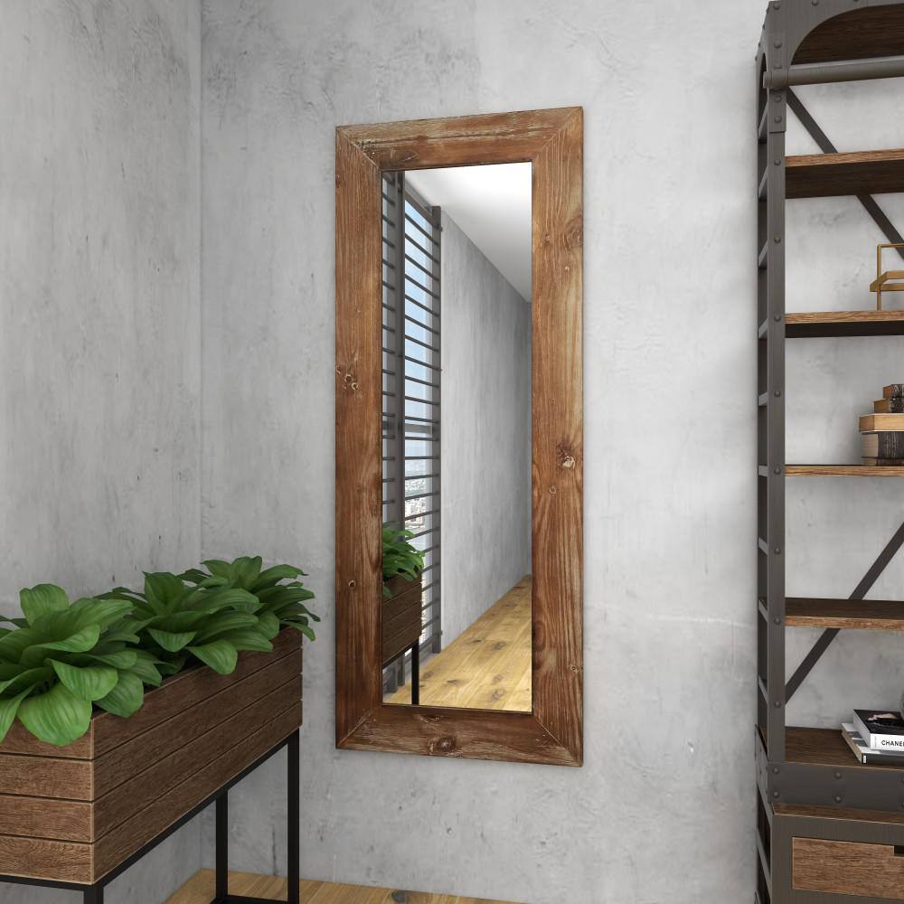 Oversized Brown Rectangular Full Length Wood Mirror