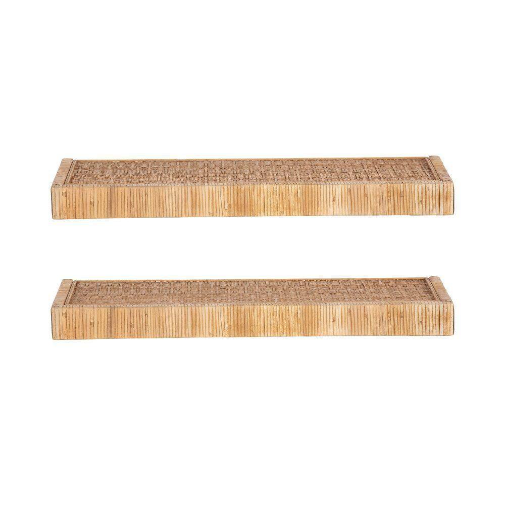 Natural Rattan Floating Shelves Set for Coastal Decor