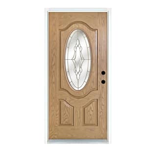 36 in. x 80 in. Light Oak Left-Hand Inswing 3/4 Oval-Lite Andaman with Brass Stained Fiberglass Prehung Front Door