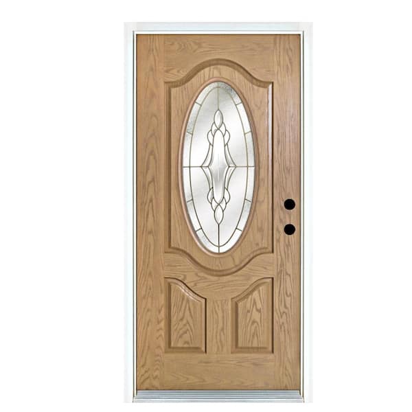 MP Doors 36 in. x 80 in. Light Oak Left-Hand Inswing 3/4 Oval-Lite Andaman with Brass Stained Fiberglass Prehung Front Door