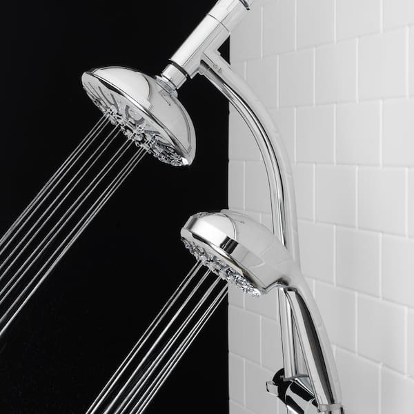 6-Spray Wall Bar Raincan Showerhead with 6-Spray Handshower in Chrome