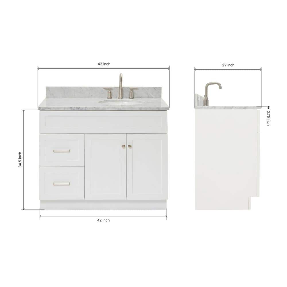 Hamlet 43" White Carrara Marble Single Vanity Set