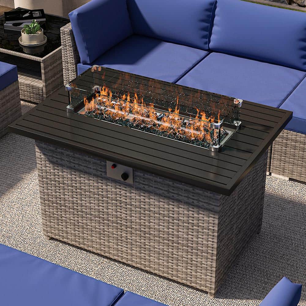 42 Inch Gray Wicker and Aluminum Gas Fire Pit Table